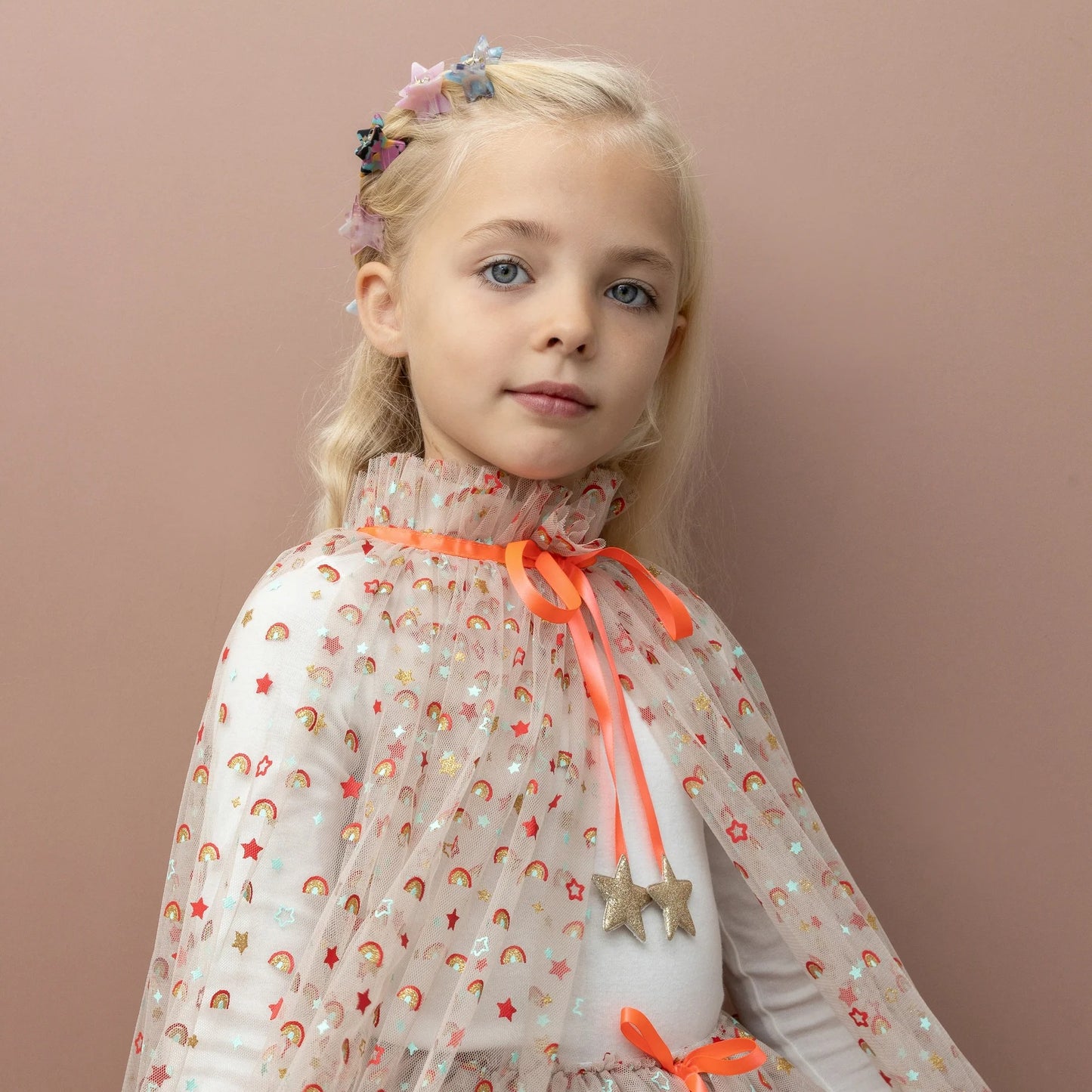 99.ML0275 # Kid's Tulle Cape Rainbow