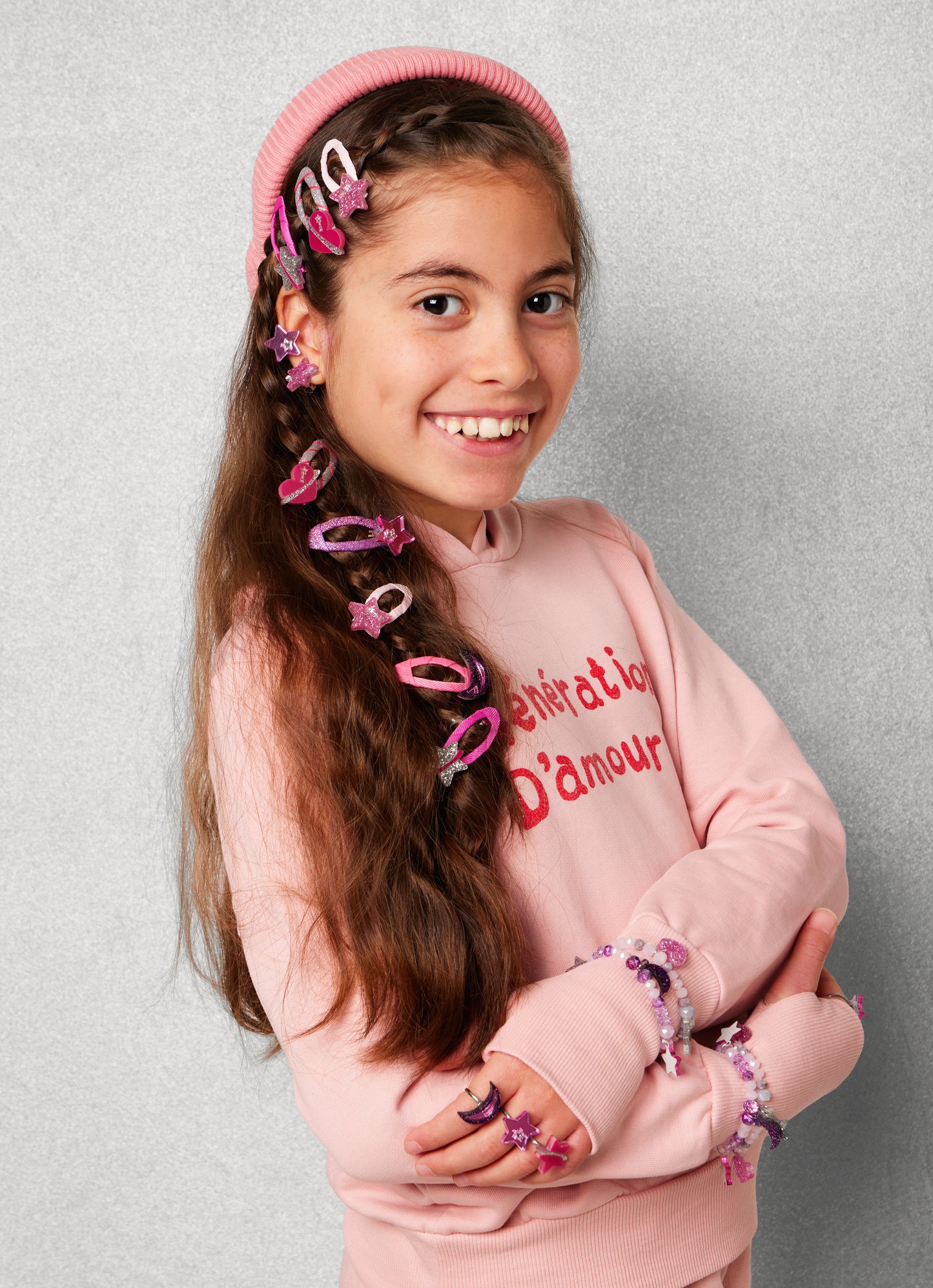 99. HAIRMOONSTARPINK # Kids Hair Clips Moon Star Pink