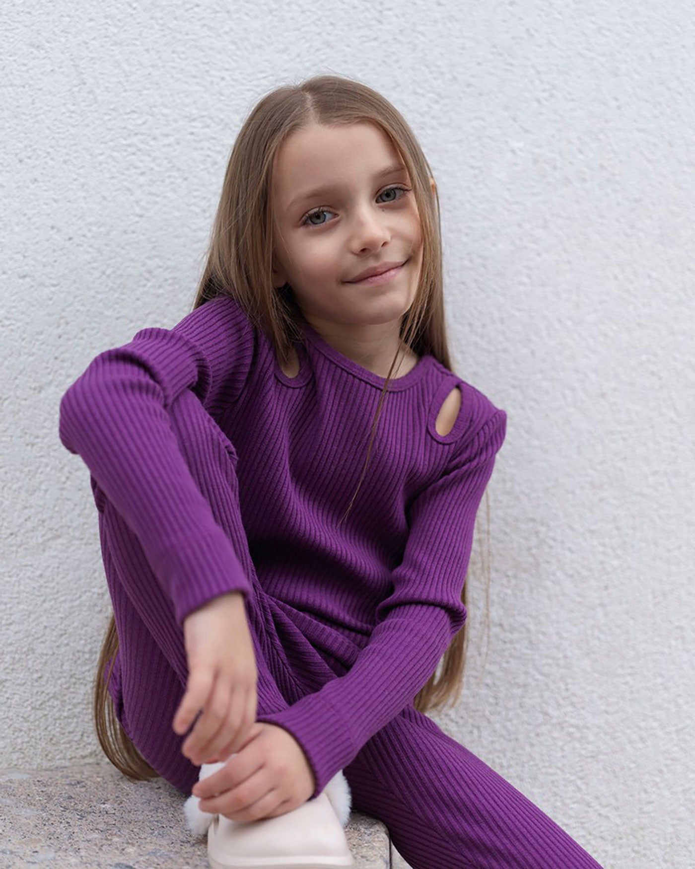 42B.42200146001 #Kids Ribbed Leggings Purple Passion