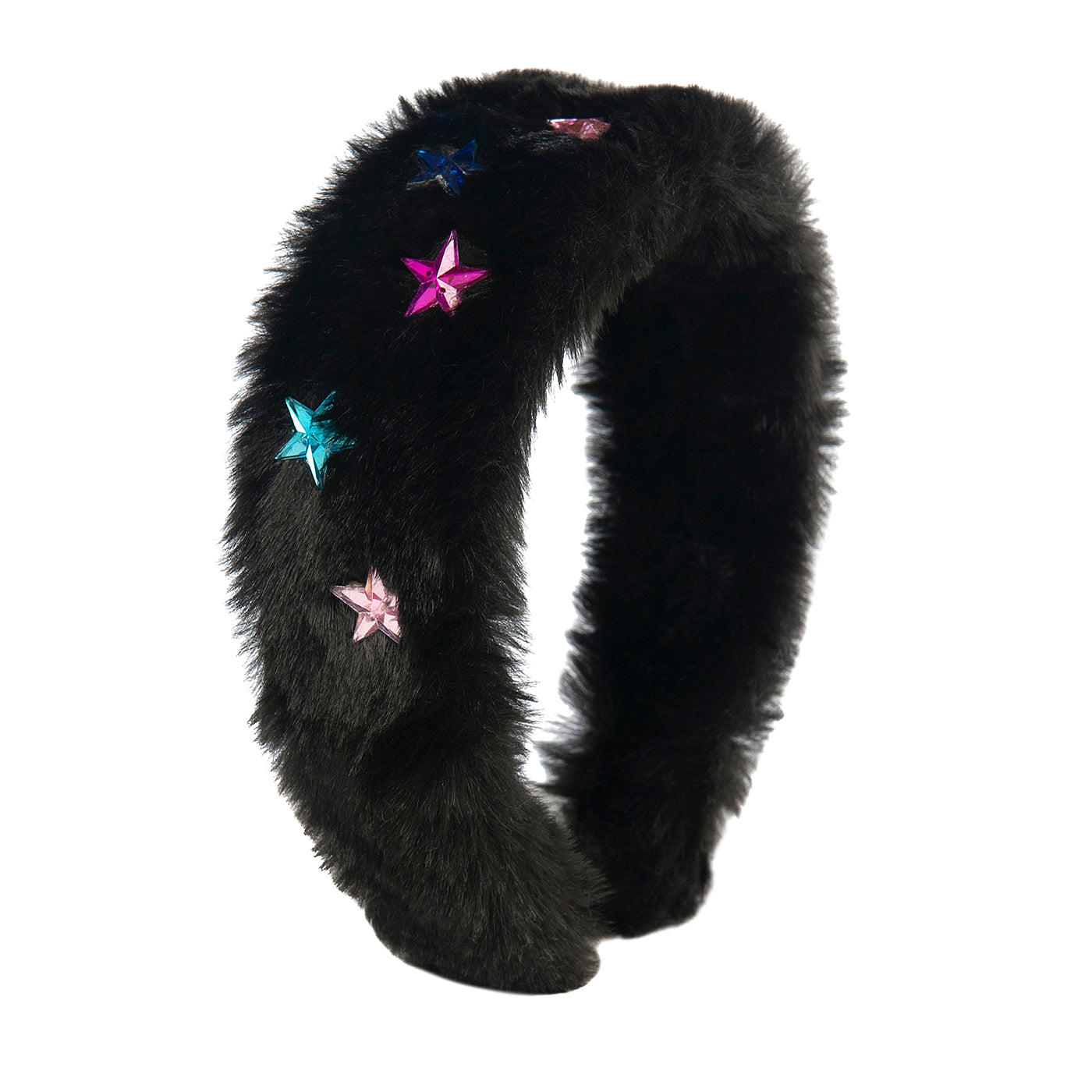 52B.xmas-head-fur-black-stars # Kids Fur Headband Multi Stars