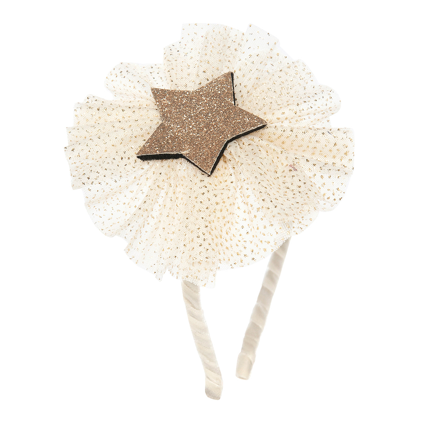 52B.xmas-head-glitter-star-ivory # Kids Headband Glitter Tulle & Star Ivory
