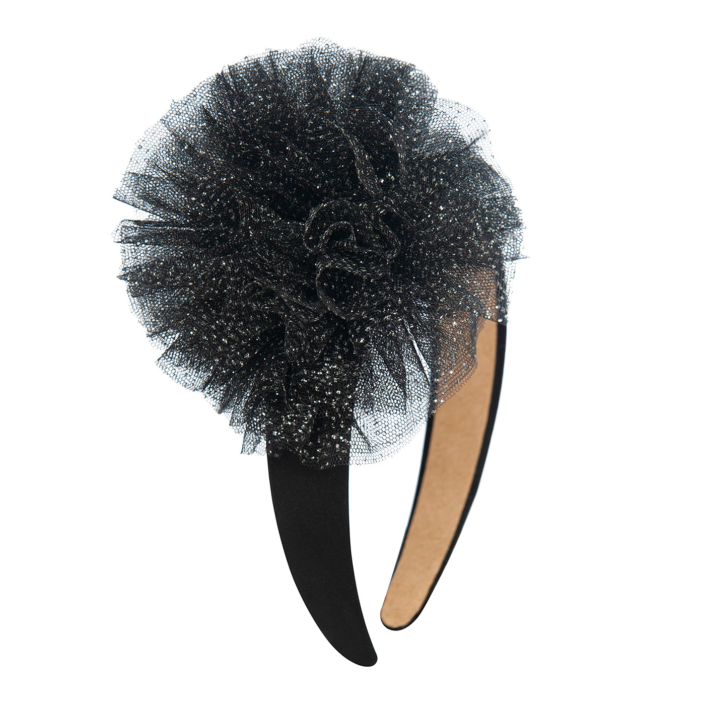 52B.xmas-head-pp-black-silver # Παιδική Στέκα Μαλλιών Black Tulle Pom Pom