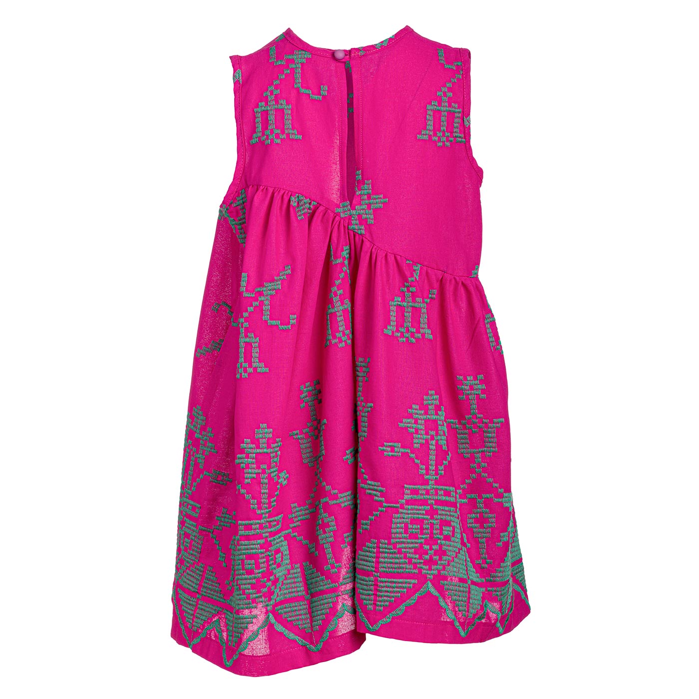 Αμάνικο Παιδικό Φόρεμα με Κεντήματα Ροζ