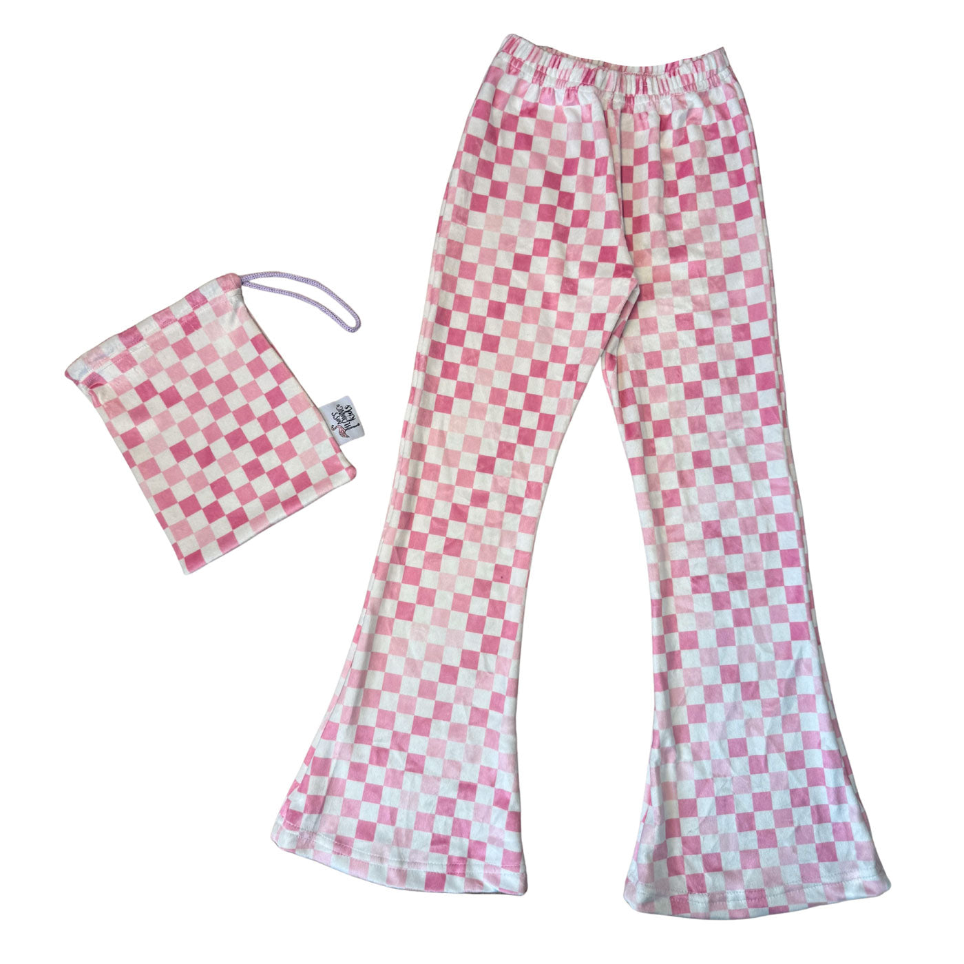 52B.MF444vl # Kids Velvet Bell Bottom Leggings Checkmate Blush Pink