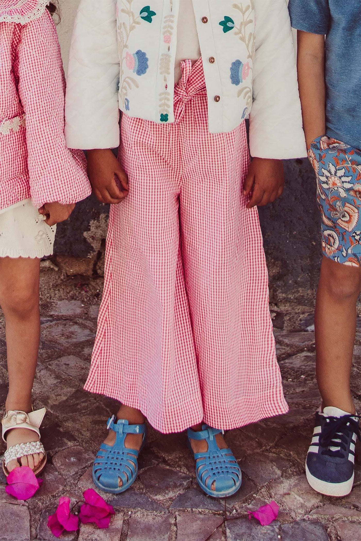 52A.GRI-S25-P0250 # Kids Wide Trousers Pink Fragola Vichy