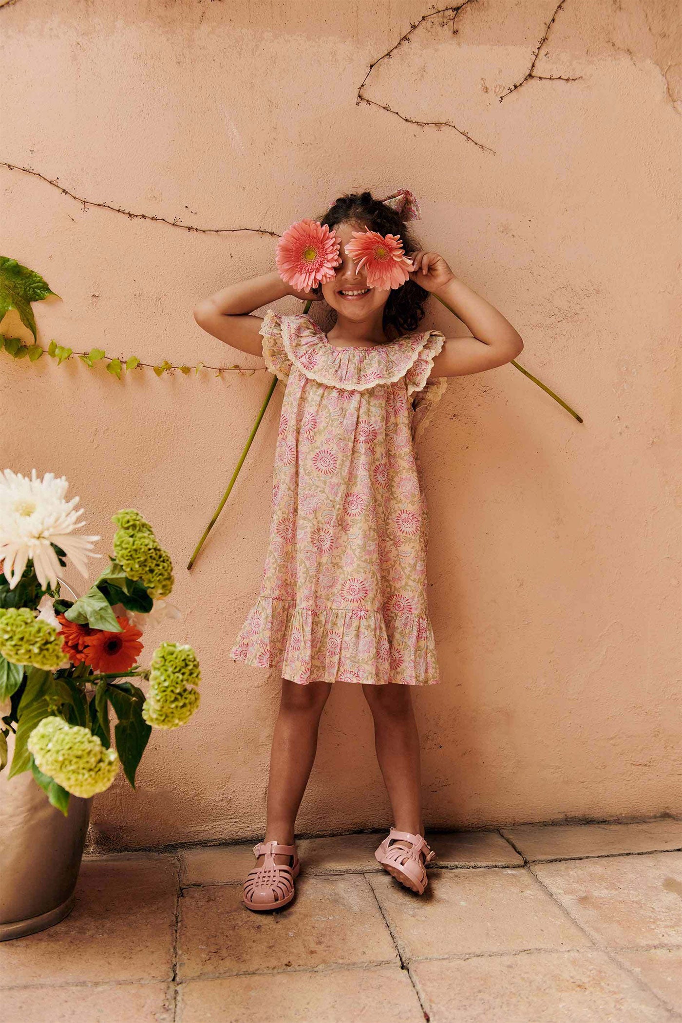 52A.GRI-S25-S0152 # Kids Dress Yellow Capri