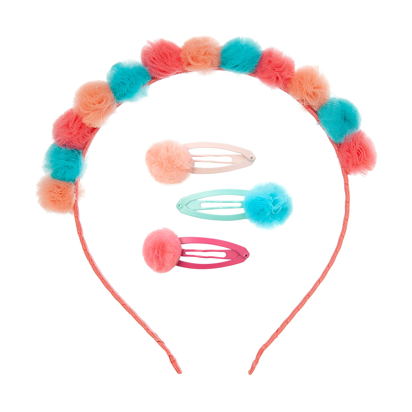 Σετ Παιδική Στέκα με Κλιπ Μαλλιών Tulle PomPom