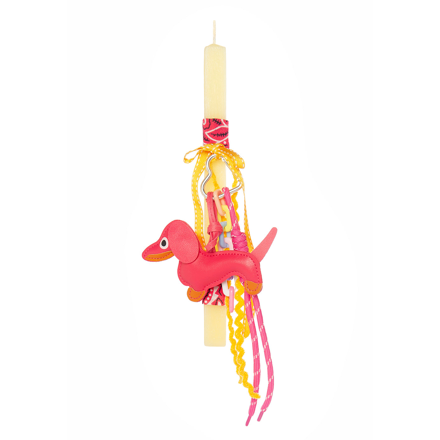99.cand-dog-charm-fu # Easter Candle with Bag Charm Dog Fuchsia