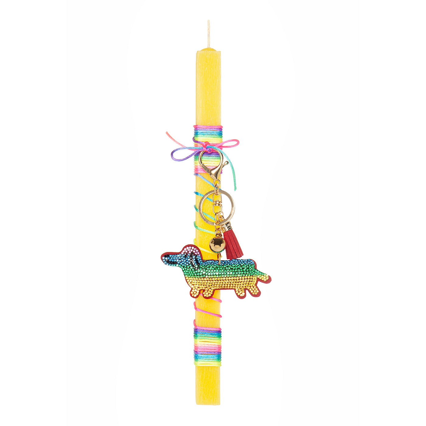 99.cand-crystal-dog # Easter Candle with Crystal Dog Bag Charm