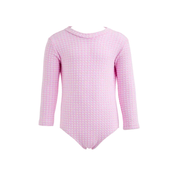 62A.Kelia_one_pink_carreaux # Kids Long-Sleeved Swimsuit Kelia Pink Carreaux