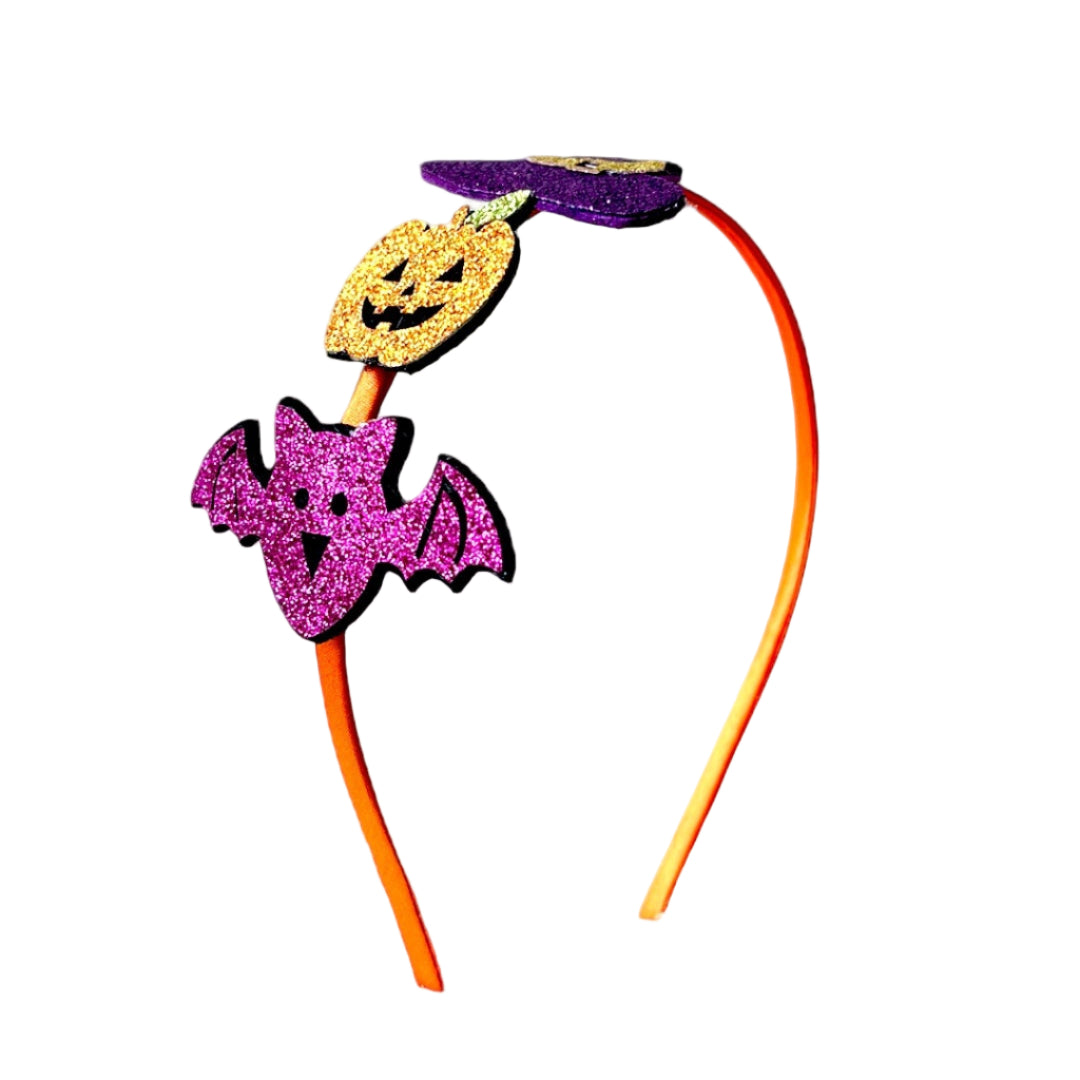 52B.HL-HEAD-BATPUMPKINHAT-ORANGE # Kids Halloween Headband with Glitter Elements