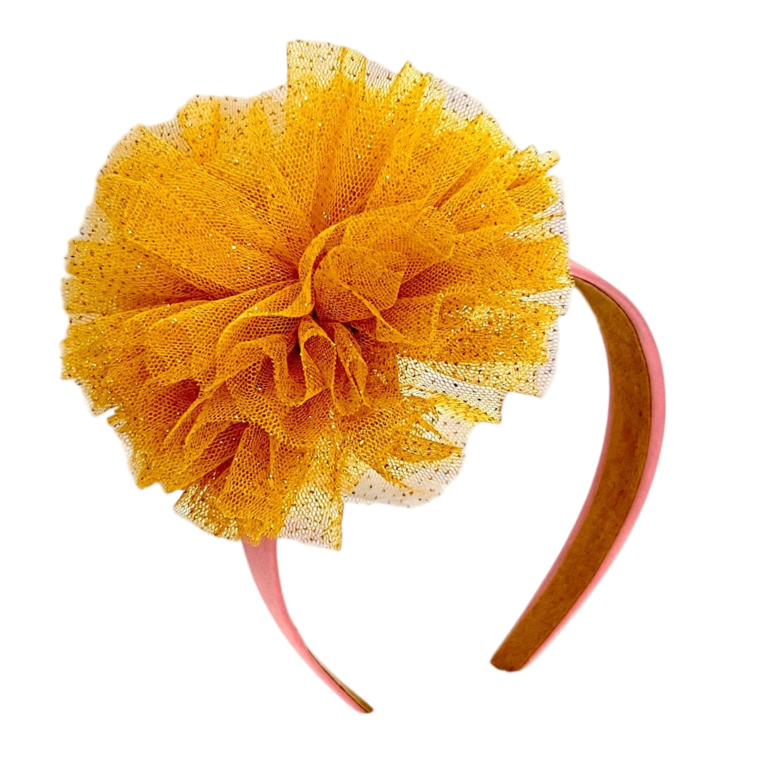 52B.JM-HEAD-POMPOM-PinkYellow # Παιδική Στέκα Μαλλιών Pom Pom Pink Yellow
