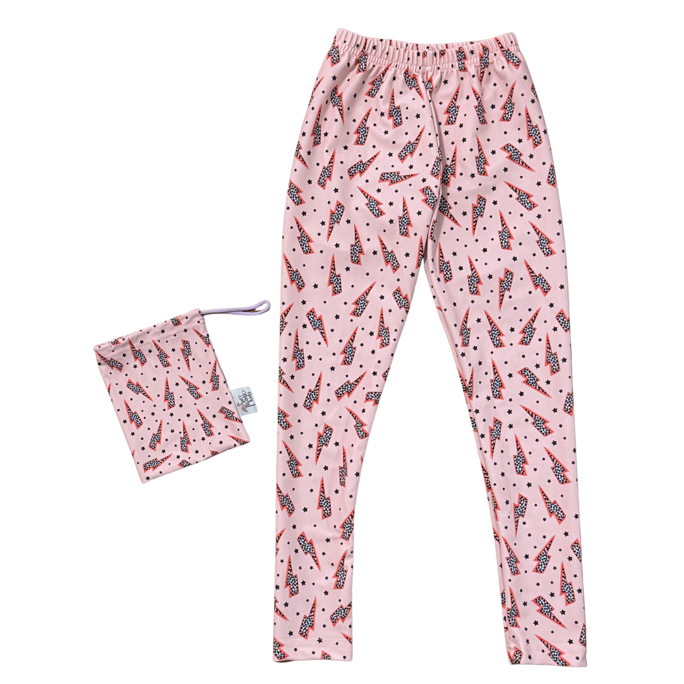 52A.mf02 # Kids Leggings Pink Lighting Bolts