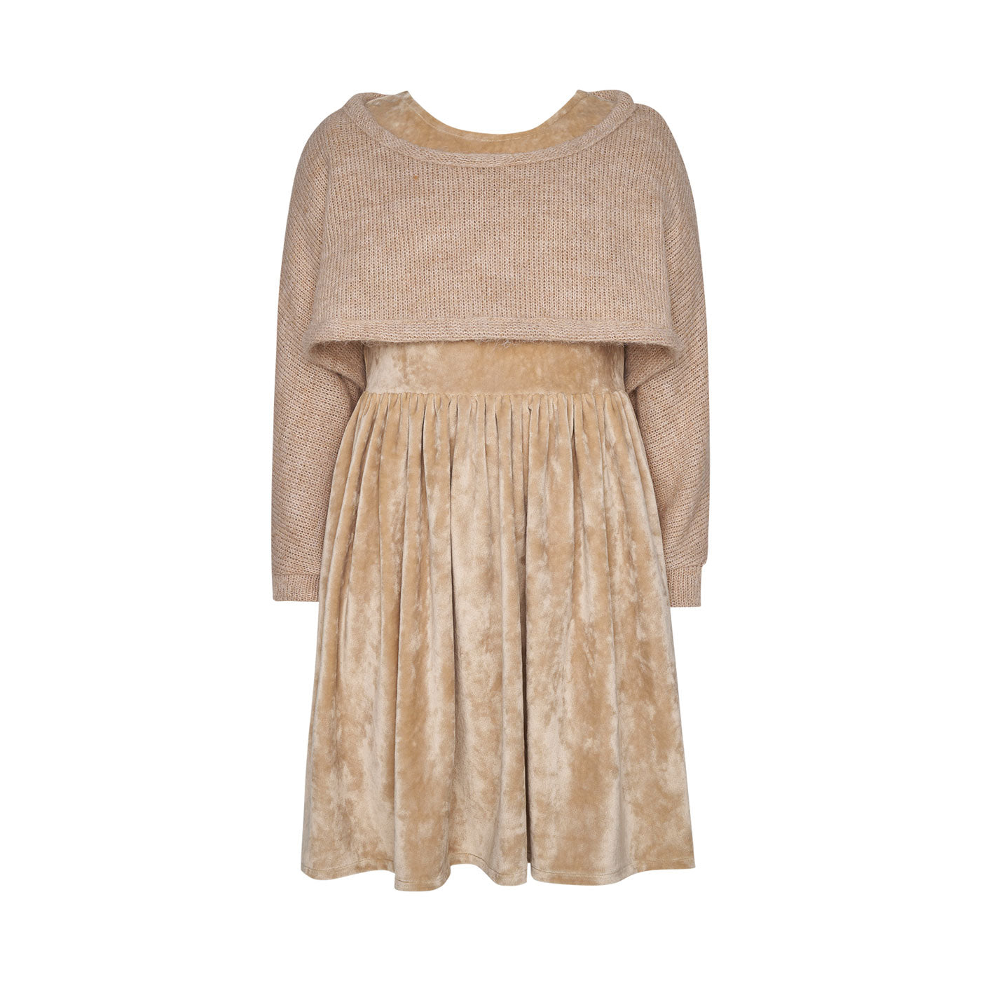 42B.T5723 # Παιδικό Βελούδινο Φόρεμα με Μπολερό Μπεζ