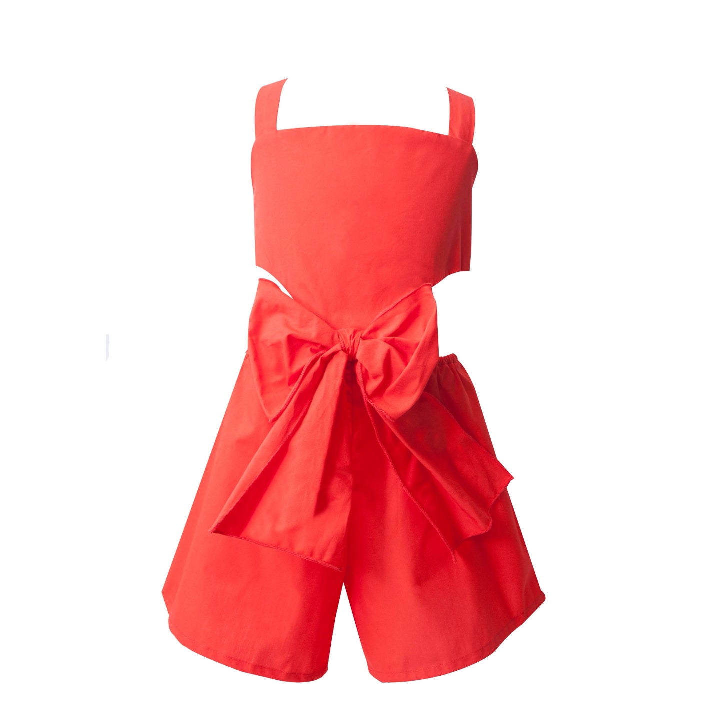 52A.T6098_RED # Kids Jumpsuit Shorts with Bow Red
