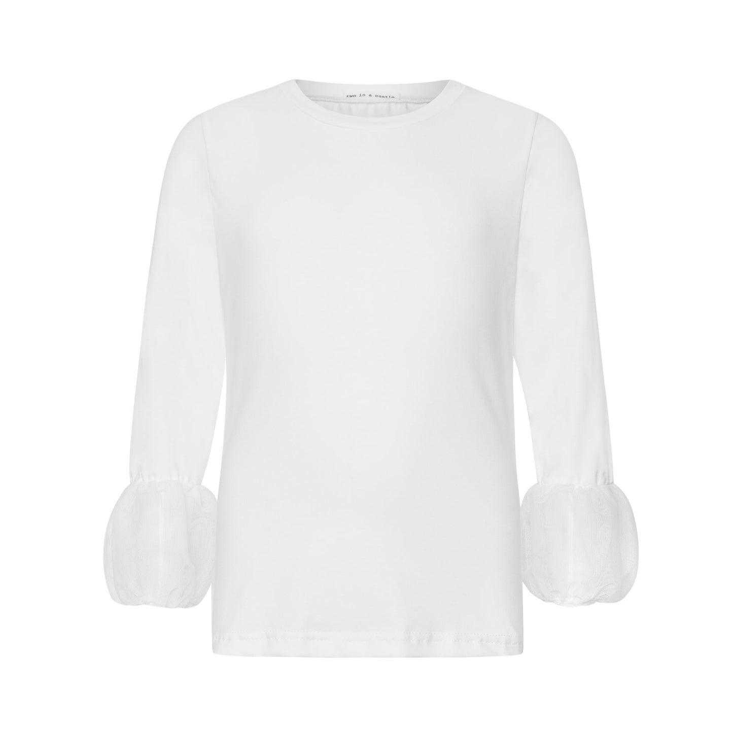 52B.T6730_ECRU # Kids Long-Sleeved Blouse with White Tulle