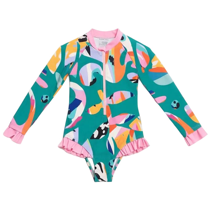 62A.TT119-176 # Kids Long-Sleeved One-Piece Swimsuit Iro Somehow Green