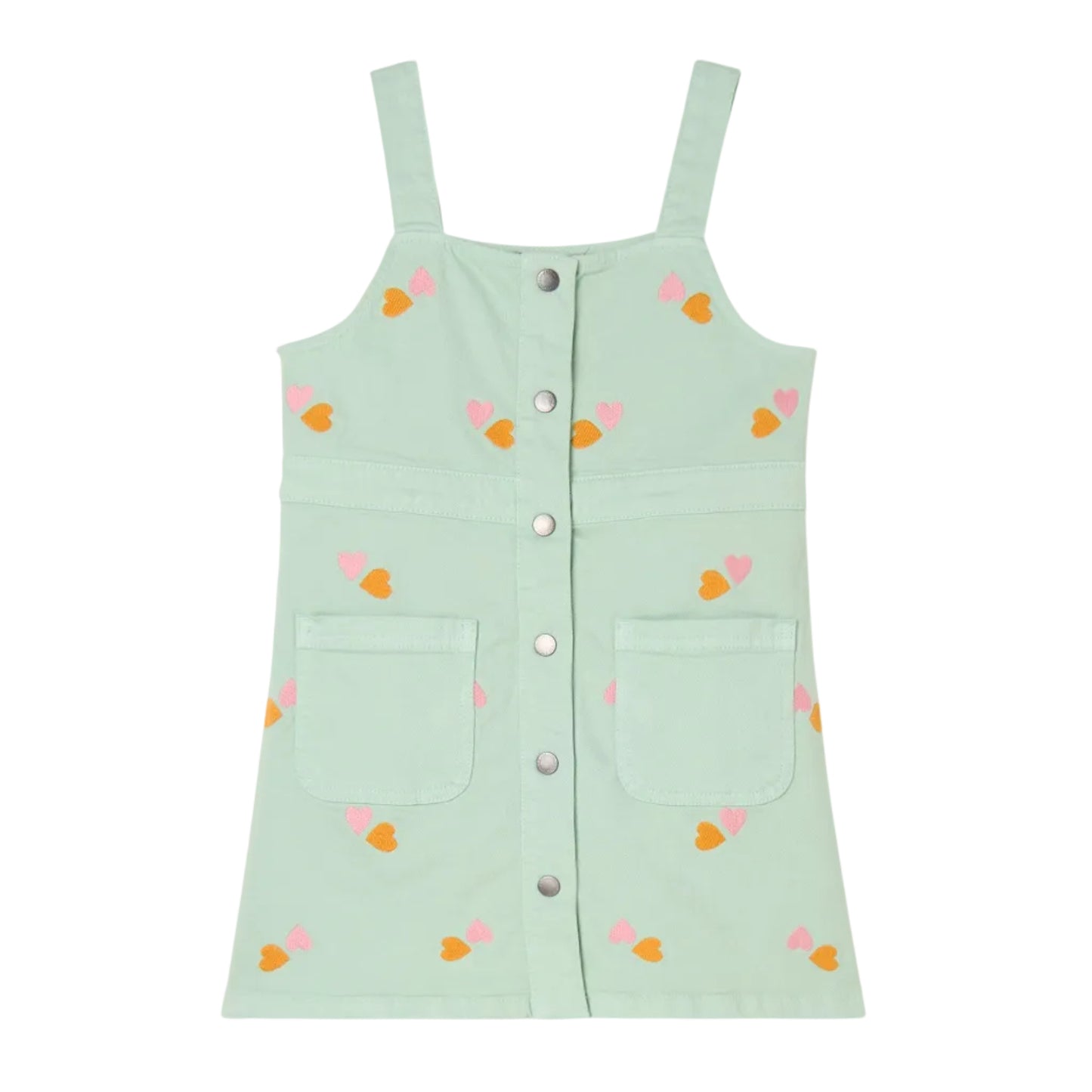 62A.TY1A22_Z3454_754EM # Παιδικό Αμάνικο Τζιν Φόρεμα Double Hearts Mint