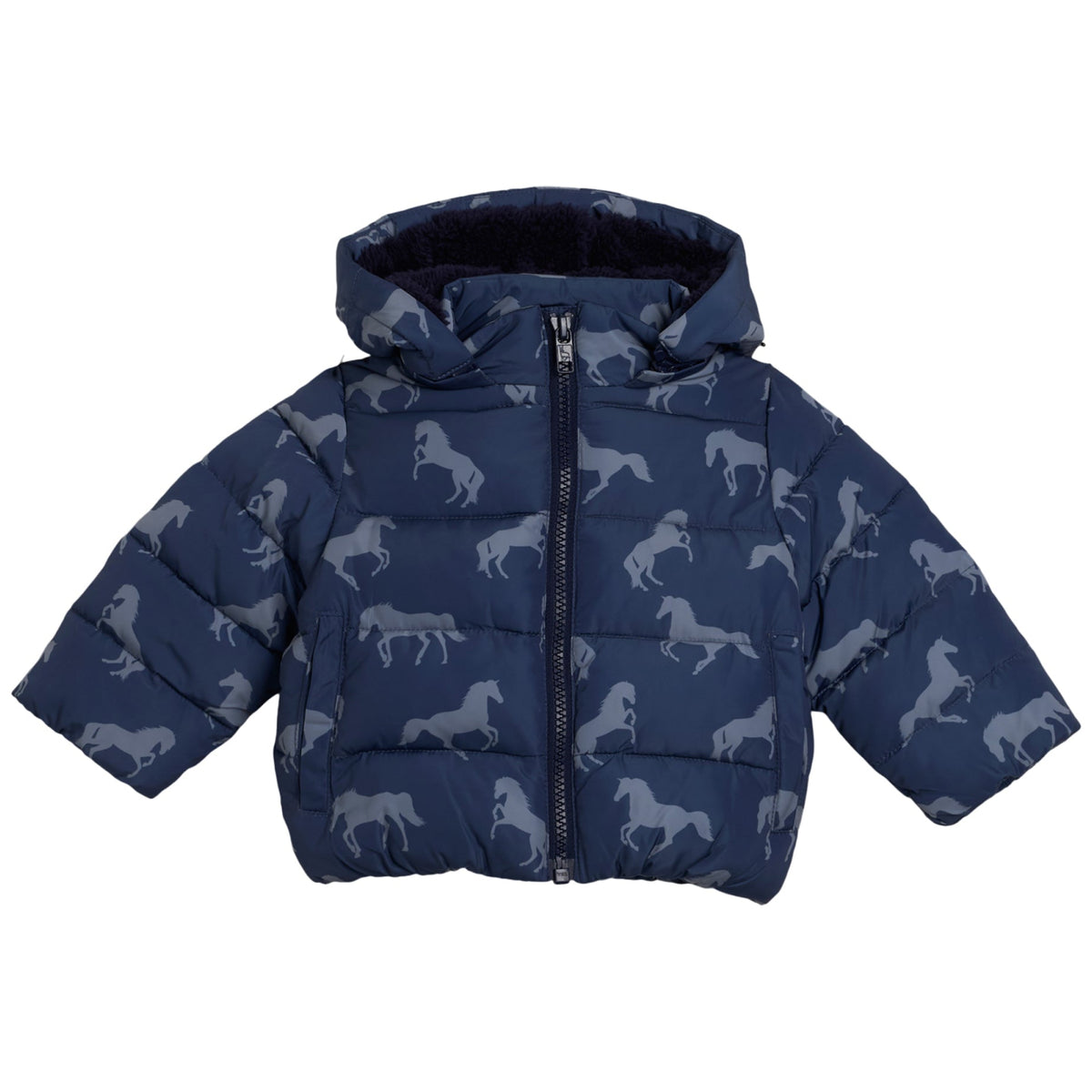Baby Puffer Jacket Horses Blue