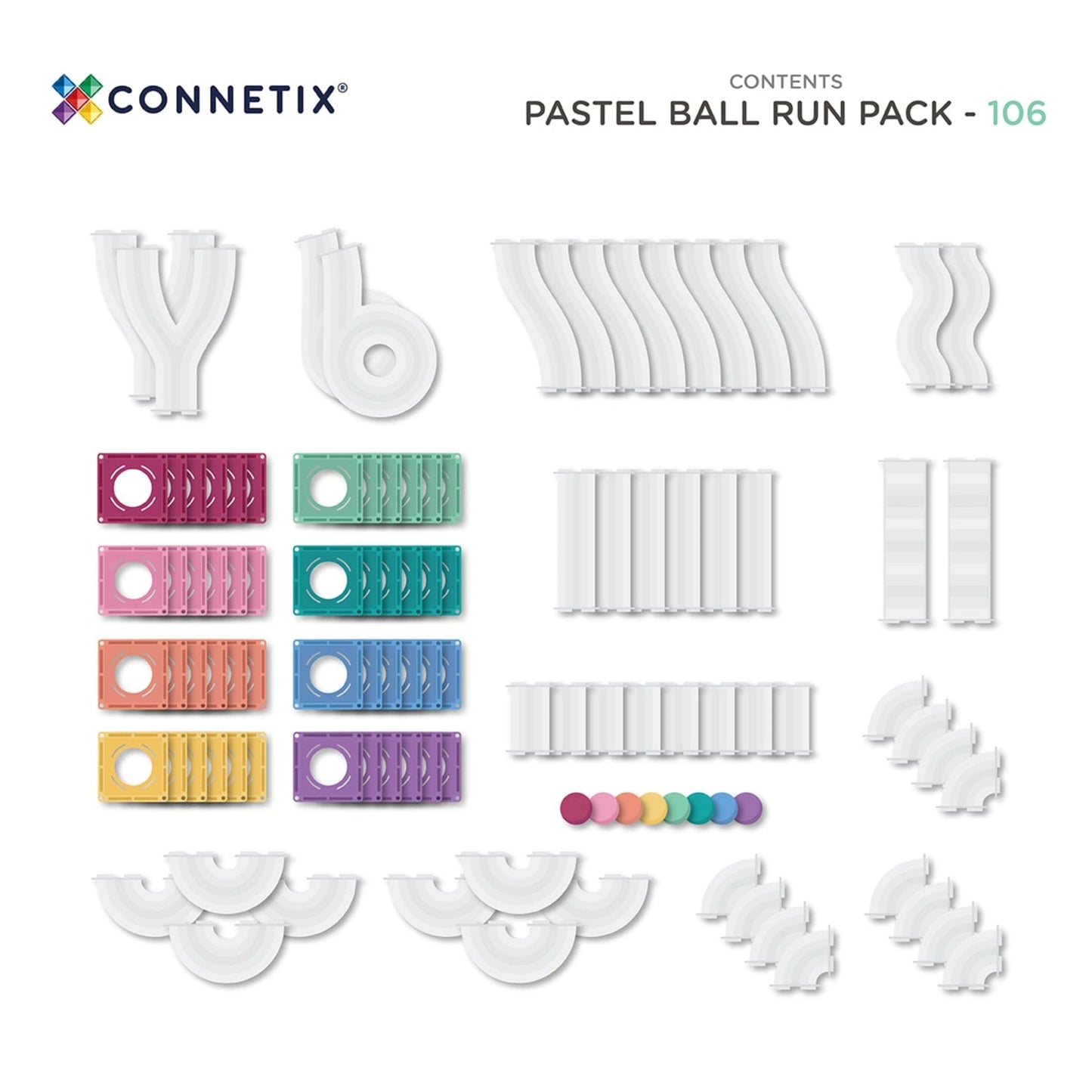 99.CTP00106BR # Magnetic Construction Toy Pastel Ball Run 106 pc