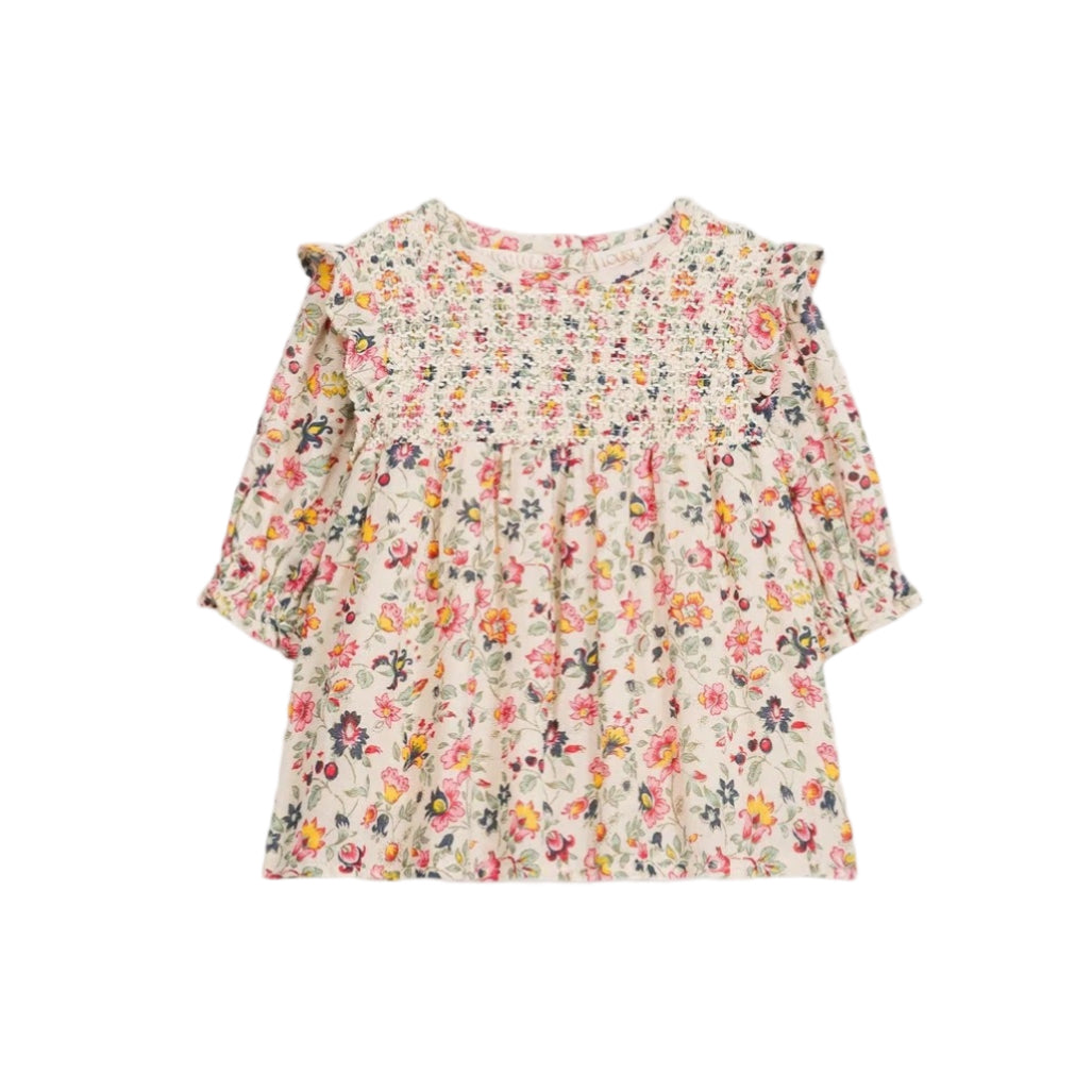 52B.GRI-W25-S0157bb # Βρεφικό Μακρυμάνικο Φόρεμα Saralou Cream Wild Flowers