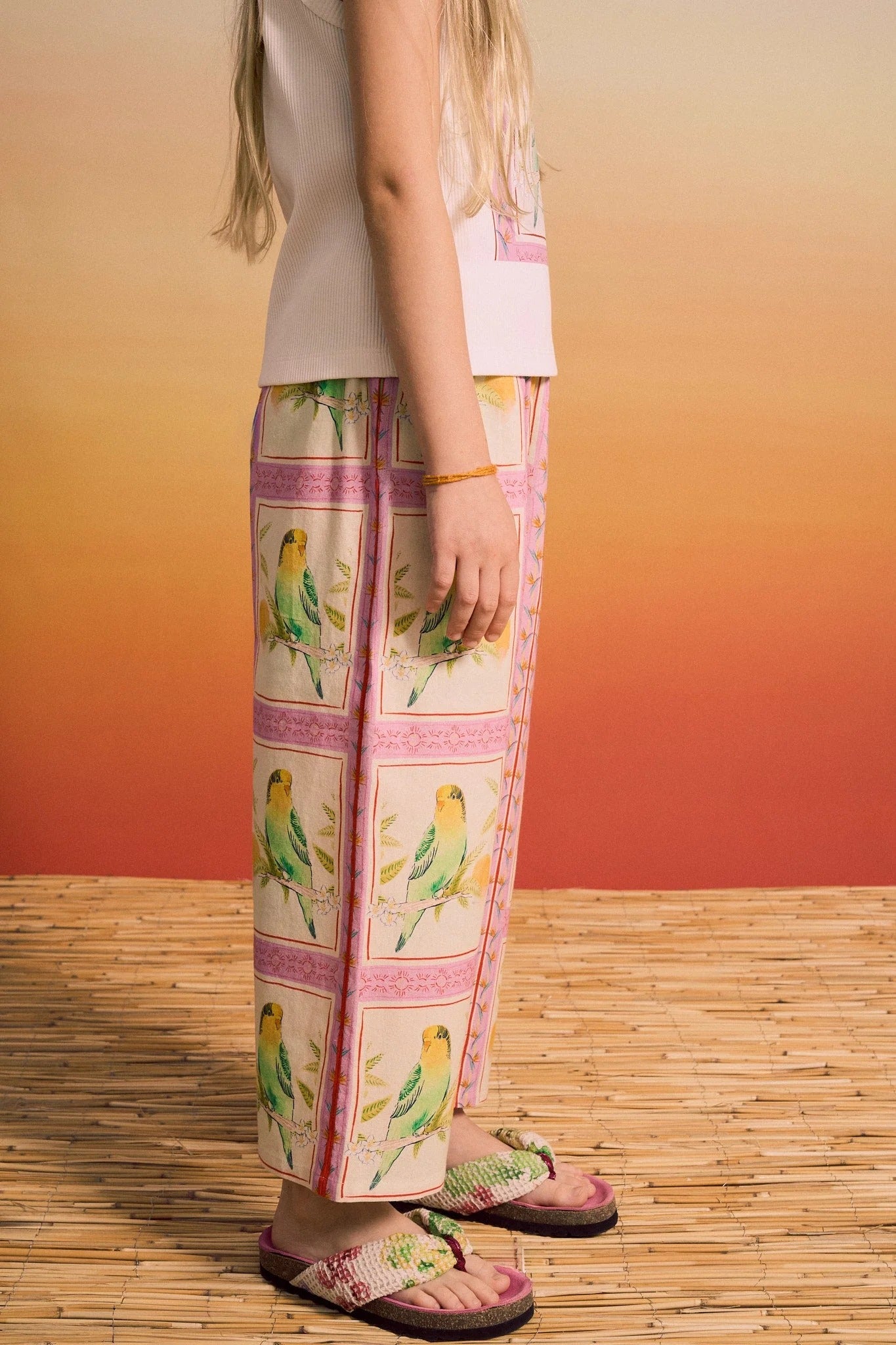 62A.26100909 # Kids Trousers Birds Patchwork Pink