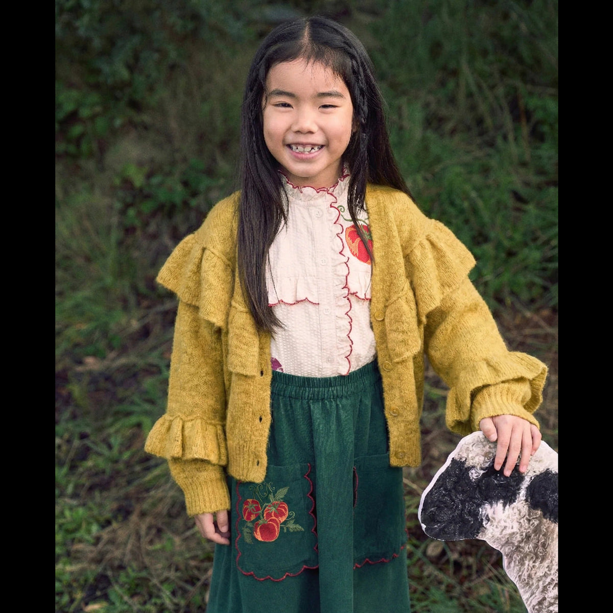 Kids Knitted Cardigan with Ruffles Mustard
