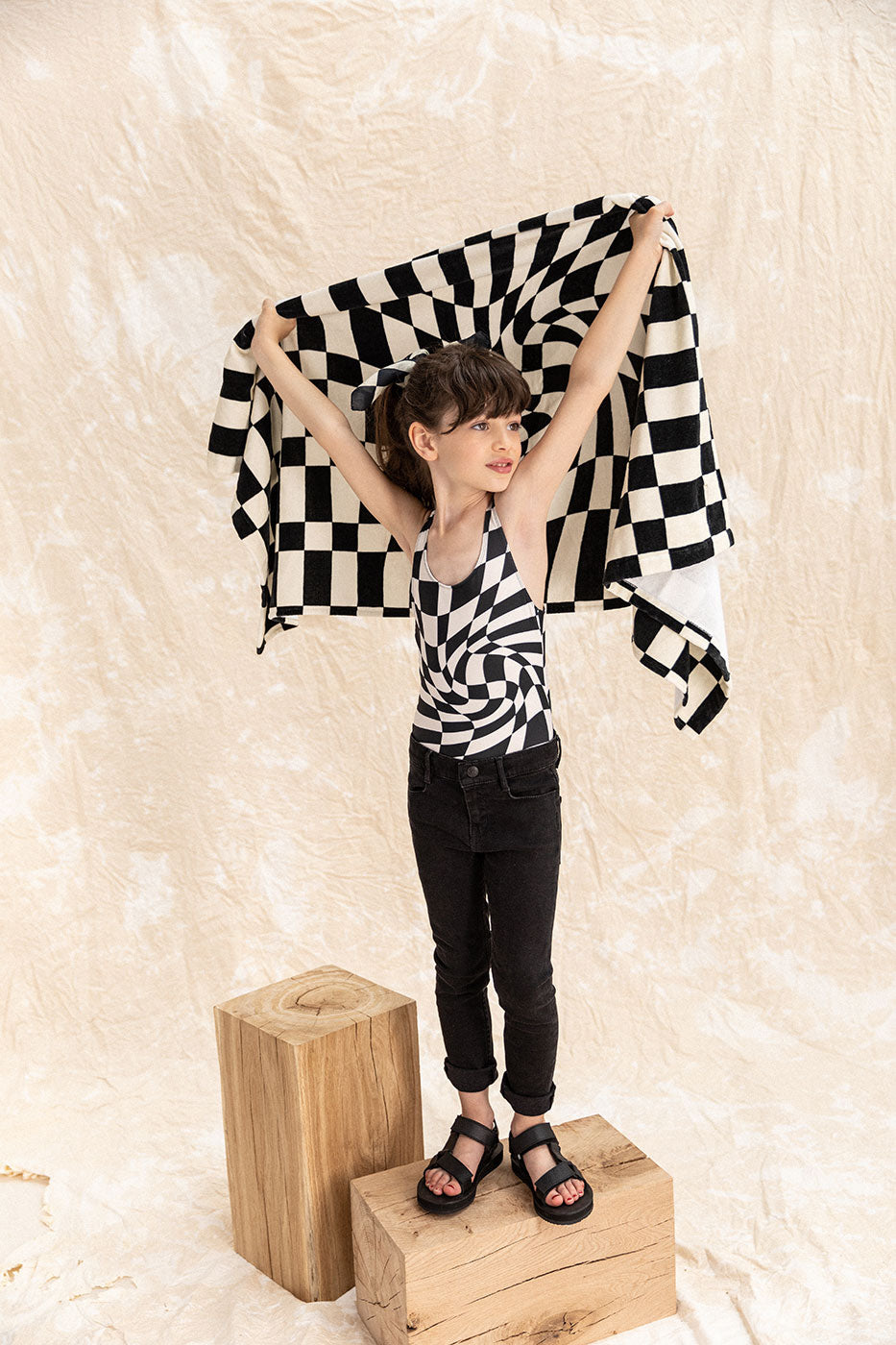 Παιδικό Ολόσωμο Μαγιώ Olivia Black Twisted Checkers
