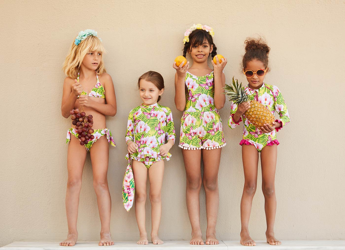 Παιδικό Μακρυμάνικο Μαγιώ με Βολάν Orchids