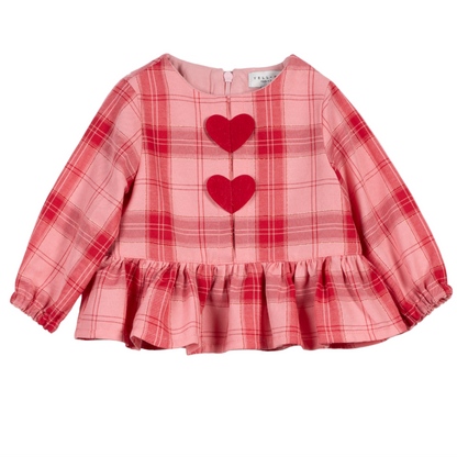 52B.41210220009 # Βρεφική Μακρυμάνικη Μπλούζα Καρό Με Καρδιές Pink & Red