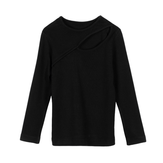52B.42210322102 # Παιδική Μακρυμάνικη Μπλούζα Ριμπ Cutout Μαύρη