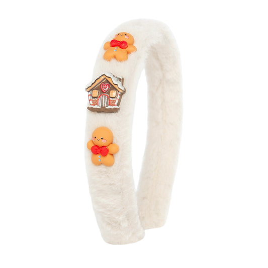 52B.xmas-head-slim-fur-ivory # Kids Furry Headband Xmas Gingerbread
