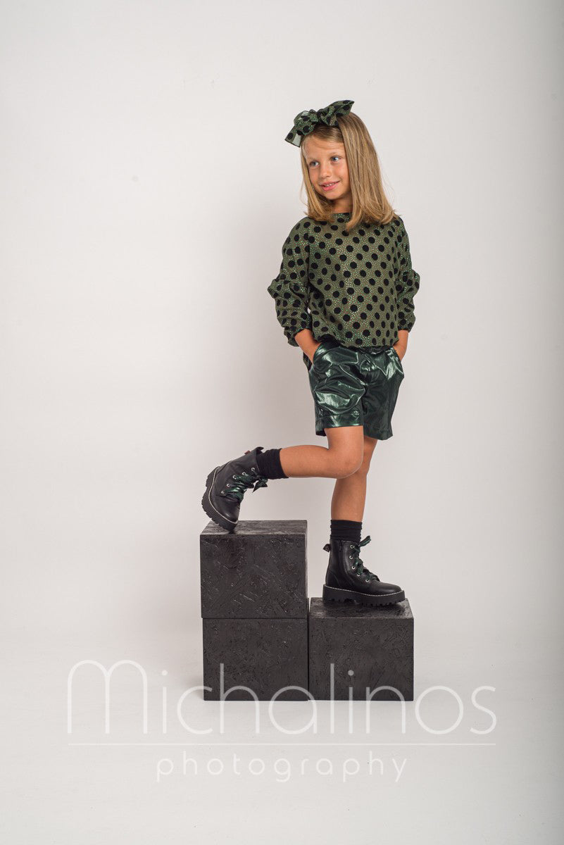 Παιδικό Σετ Πουά Μπούζα και Σορτς Δερματίνη