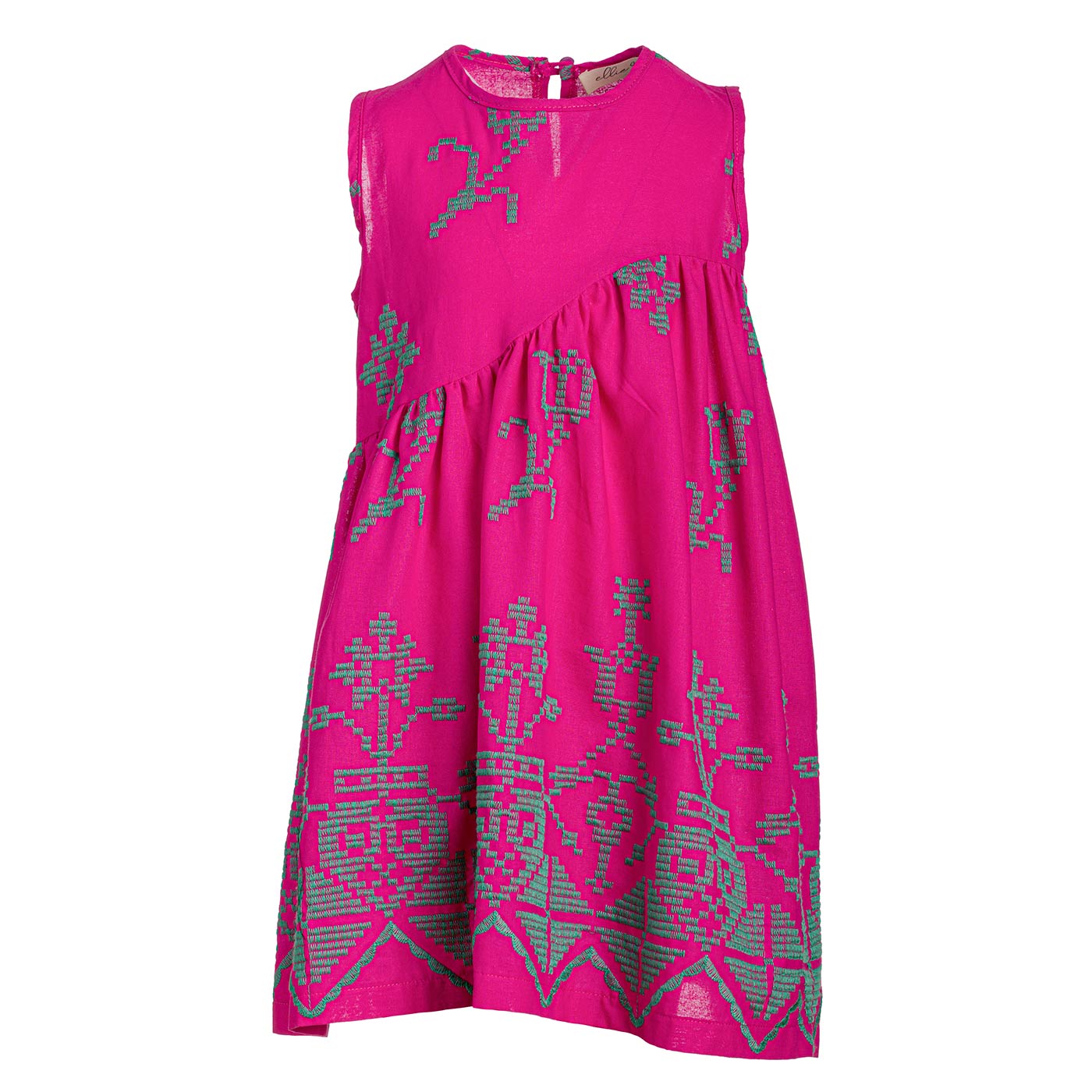 Αμάνικο Παιδικό Φόρεμα με Κεντήματα Ροζ