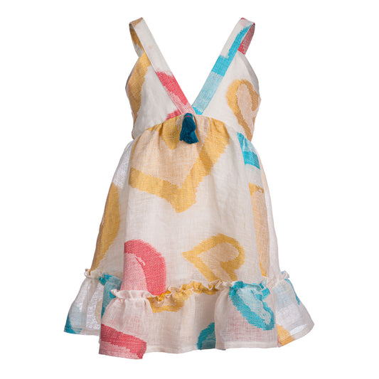 Παιδικό Λινό Φόρεμα με Καρδιές