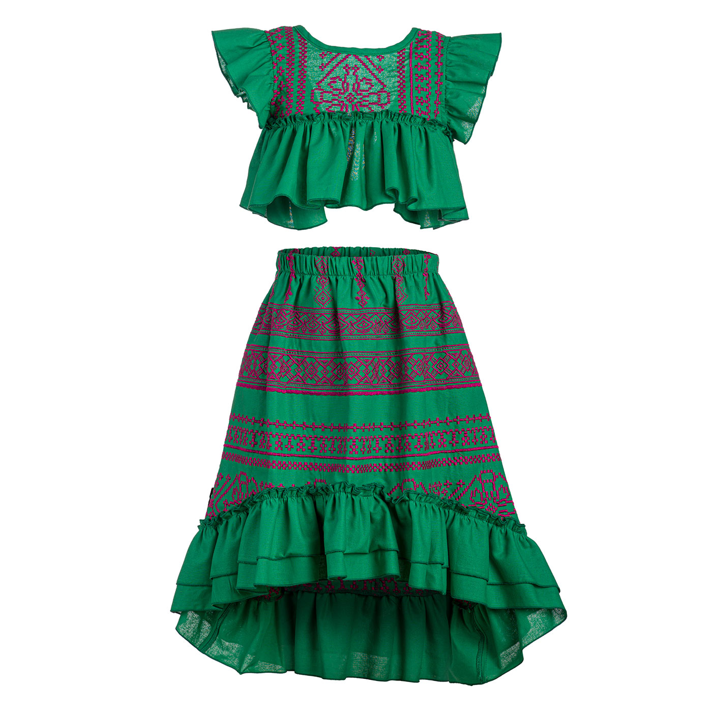 Παιδικό Σετ Κεντημένο Πράσινο Ροζ