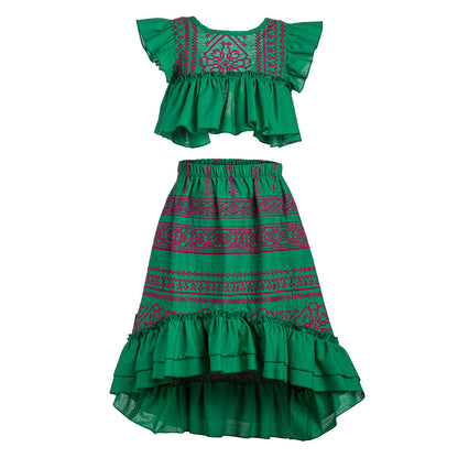 Παιδικό Σετ Κεντημένο Πράσινο Ροζ