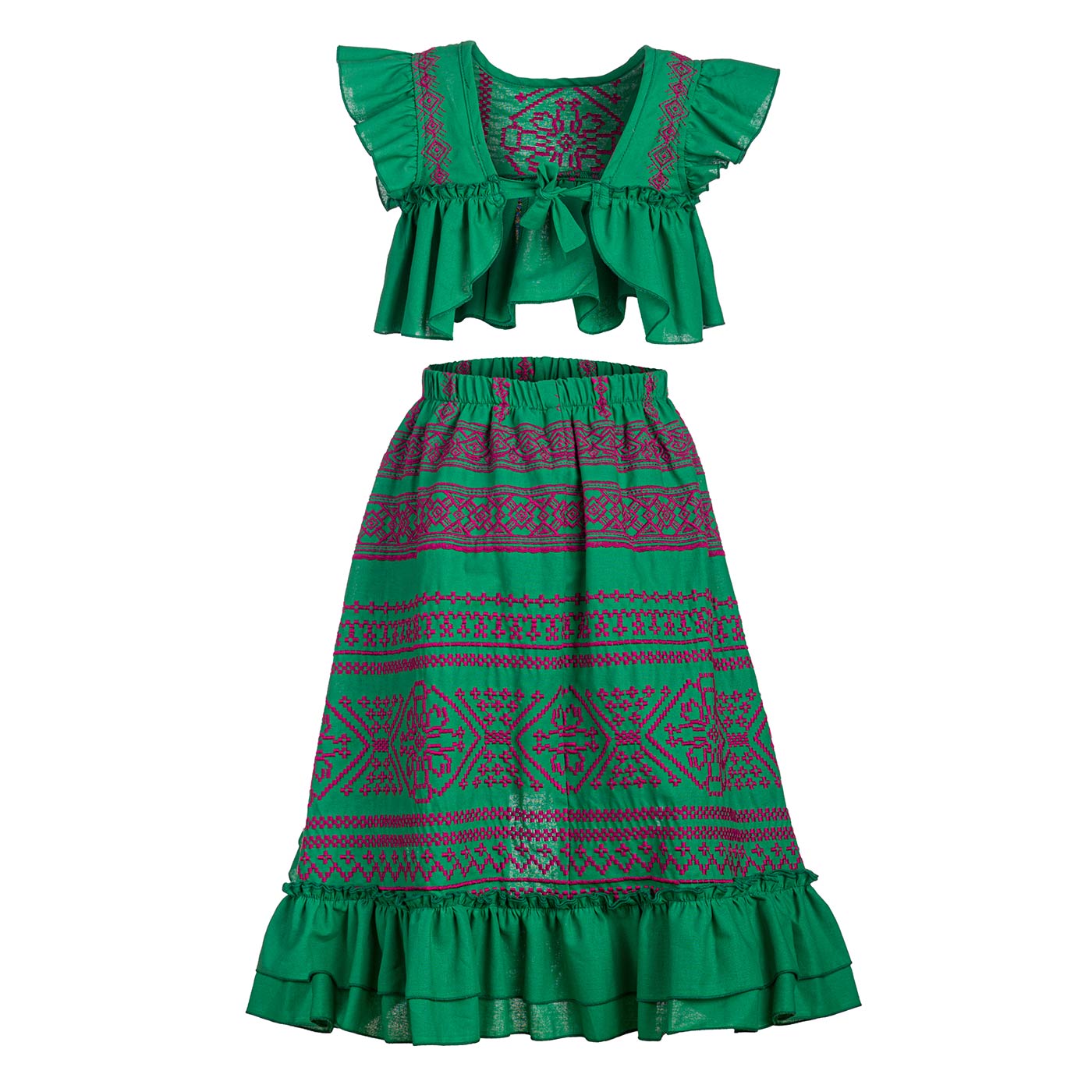 Παιδικό Σετ Κεντημένο Πράσινο Ροζ