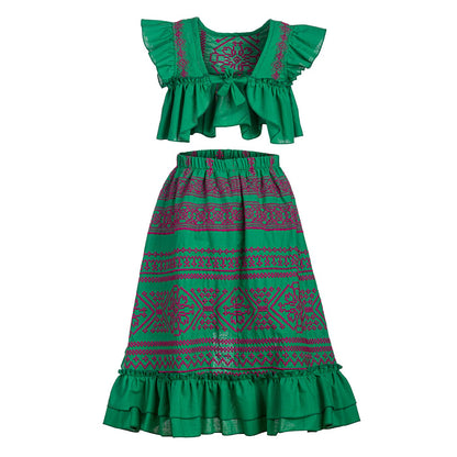 Παιδικό Σετ Κεντημένο Πράσινο Ροζ