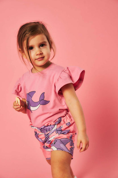 Βρεφική Μπλούζα T-Shirt Dolphin Pink με Φρου-Φρου