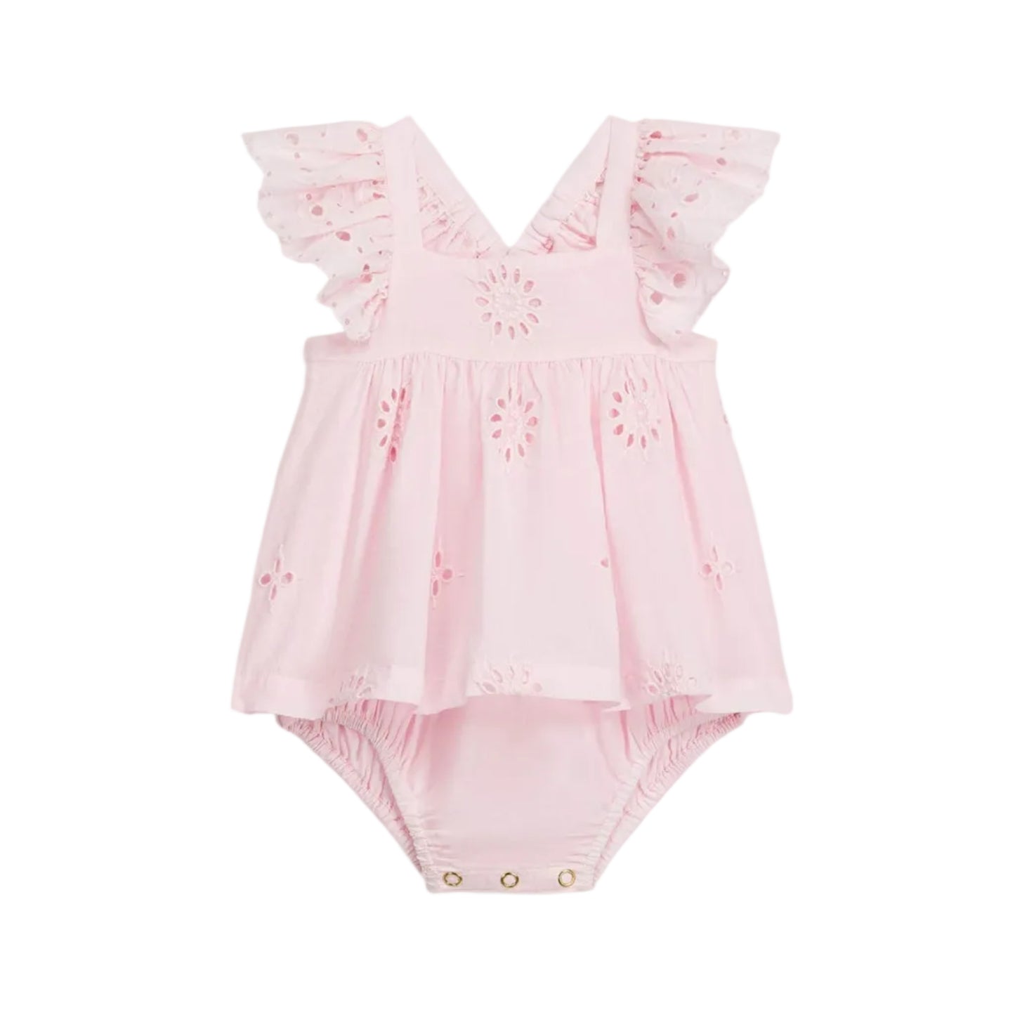 62A.FRI-S26-R0291 # Baby Romper Salome Pink Schiffli