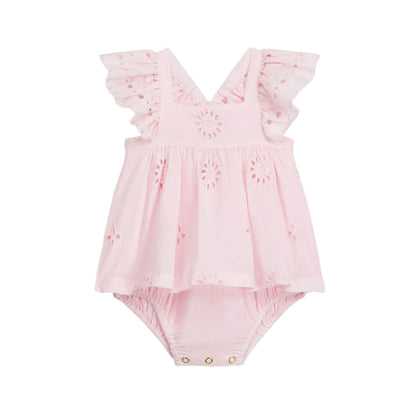 62A.FRI-S26-R0291 # Baby Romper Salome Pink Schiffli