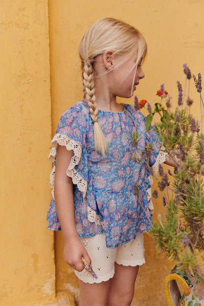 52A.GRI-S25-B0165 # Kids Blouse Blue Capri 
