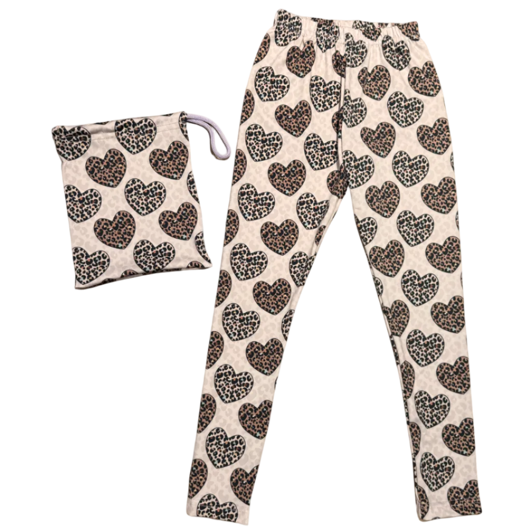 Kids Leggings Cream Leopard Heart