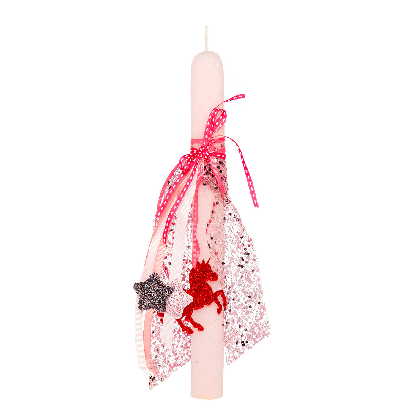 99.cand-uni-necklace # Easter Candle with Unicorn Necklace
