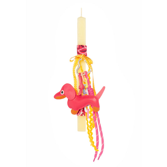 99.cand-dog-charm-fu # Easter Candle with Bag Charm Dog Fuchsia 