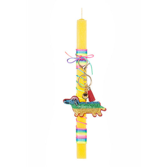 99.cand-crystal-dog # Easter Candle with Crystal Dog Bag Charm