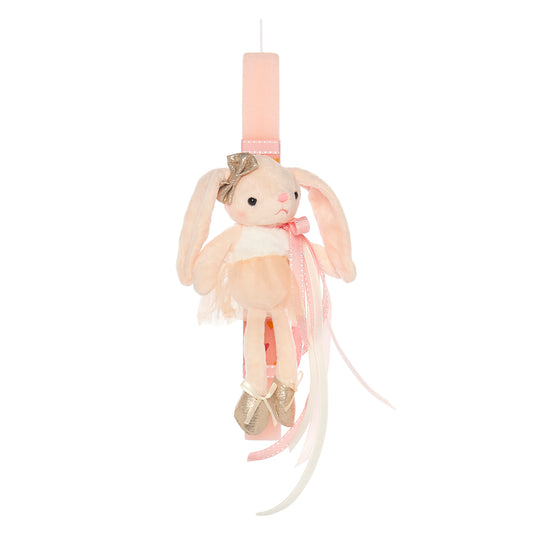 99.cand-bunny-salmon # Easter Candle with Bag Decoration Bunny Ballerina Salmon 