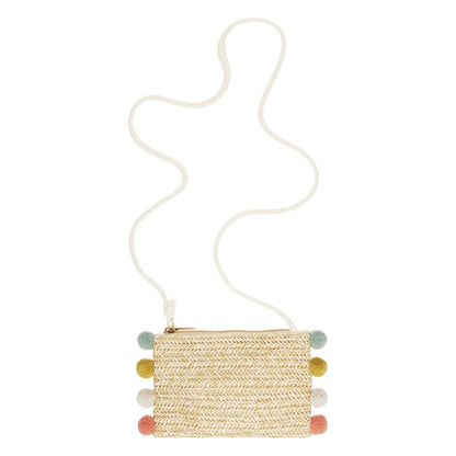 Παιδική Ψάθινη Τσάντα Ώμου με Pom-Pom