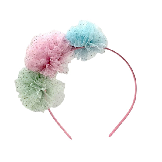 52B.JM-HEAD-POMPOM-Blue # Παιδική Στέκα Μαλλιών Pom Pom Blue-Pink-Mint